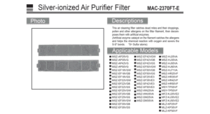 Filtro purificador de aire de plata ionizada (manual) - MAC-2370FT-E